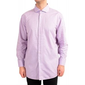 Armani Collezioni Men's Striped Shirt 41R Purple Pink Italy Preppy Old Money 16